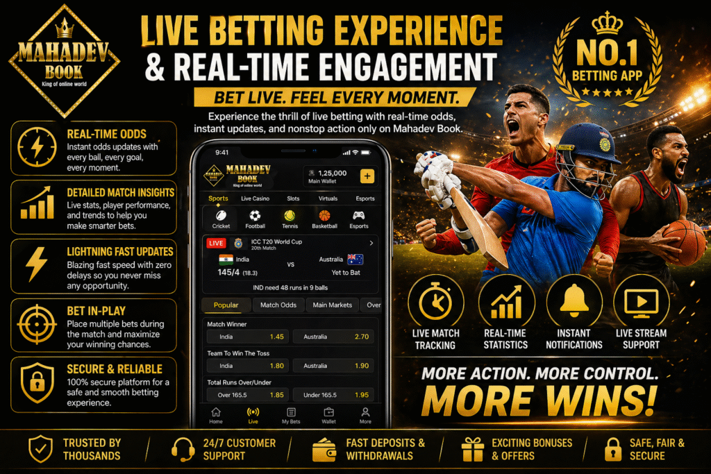 Mahadev Book live betting app with real-time odds and in-play betting features