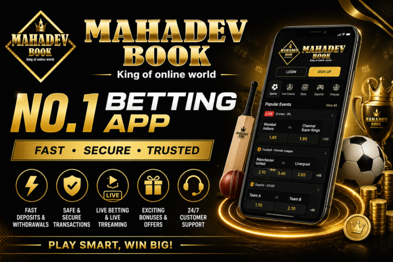 Mahadev Book No 1 Betting App banner with logo and features