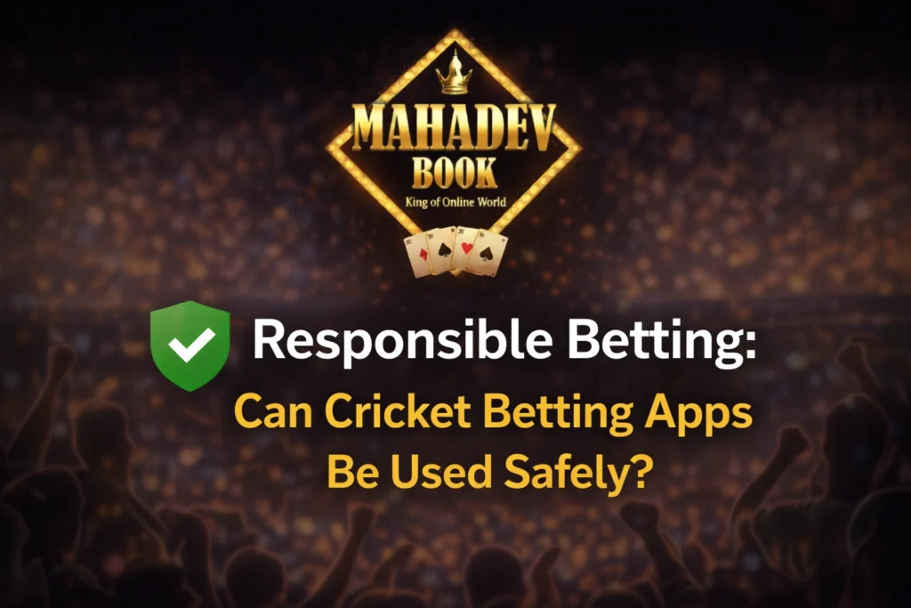 Responsible betting in cricket betting apps with Mahadev Book logo showing safe and controlled usage concept