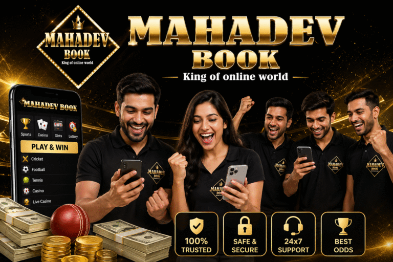IPL betting ID Mahadev Book banner with logo and cricket betting theme