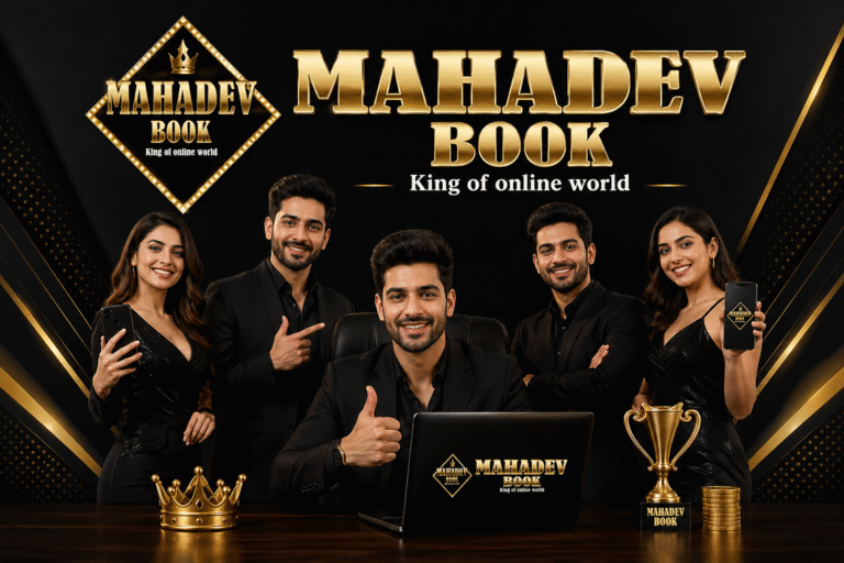 Mahadev Book download apk banner with gold logo and black background design