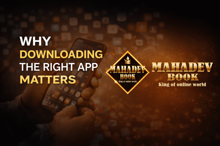 Download Our App Mahadev Book app download banner with logo and mobile interface
