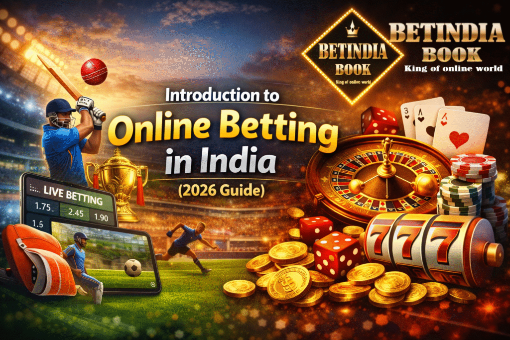 Online betting in India 2026 guide with cricket betting, live betting, casino games and BetIndia Book logo