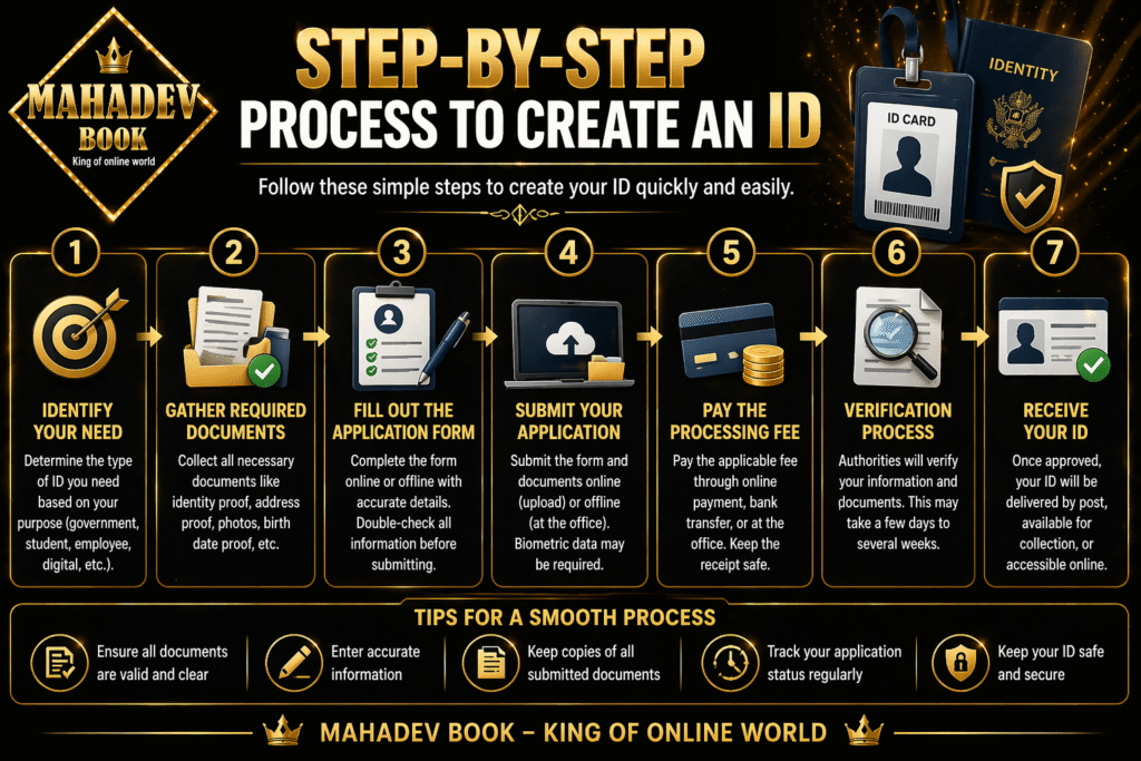 Step by step process to create an ID infographic with Mahadev Book logo